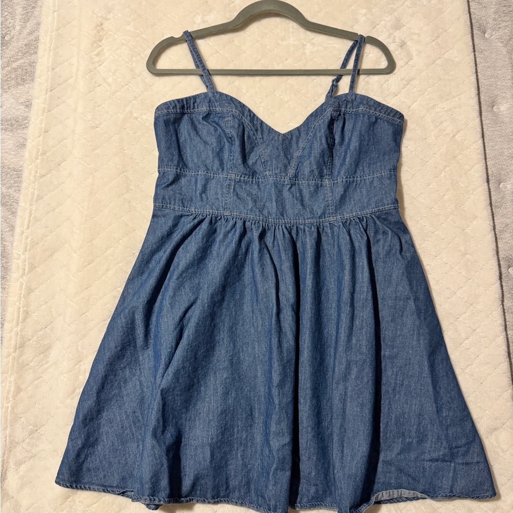 Express Denim Babydoll Dress Fit & Flare Strappy Mini - Picture 2 of 3